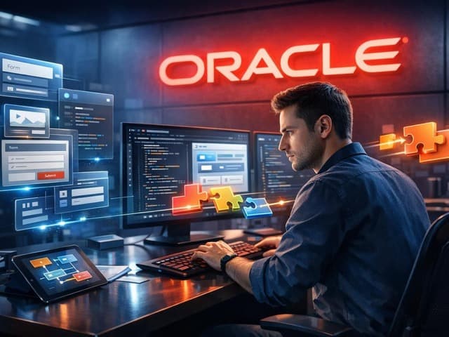 Oracle enterprise delivery case-study thumbnail with a developer and application interface