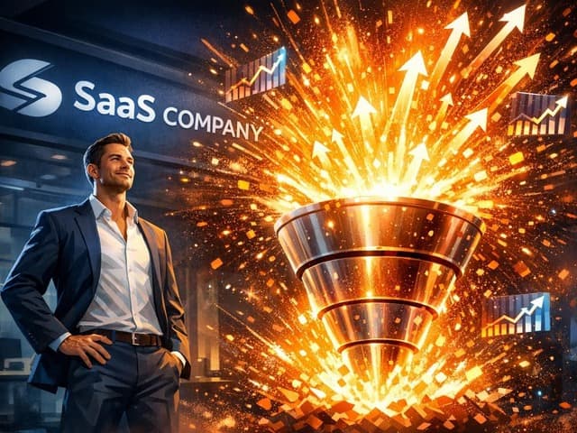 Strikedeck SaaS growth case-study thumbnail with a glowing pipeline funnel