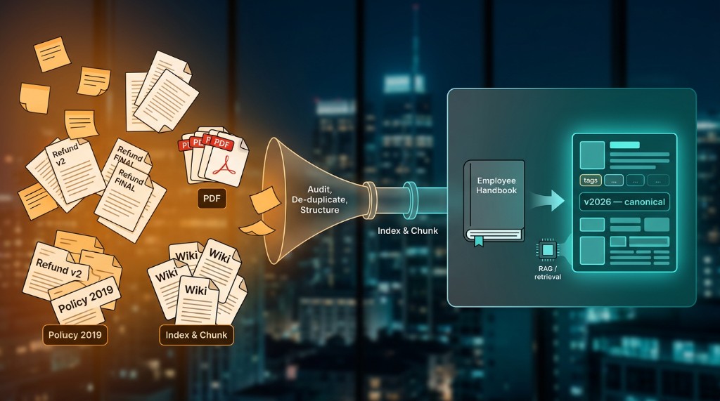 From scattered docs to one retrieval-ready knowledge layer: the same discipline as giving a new hire a single employee handbook