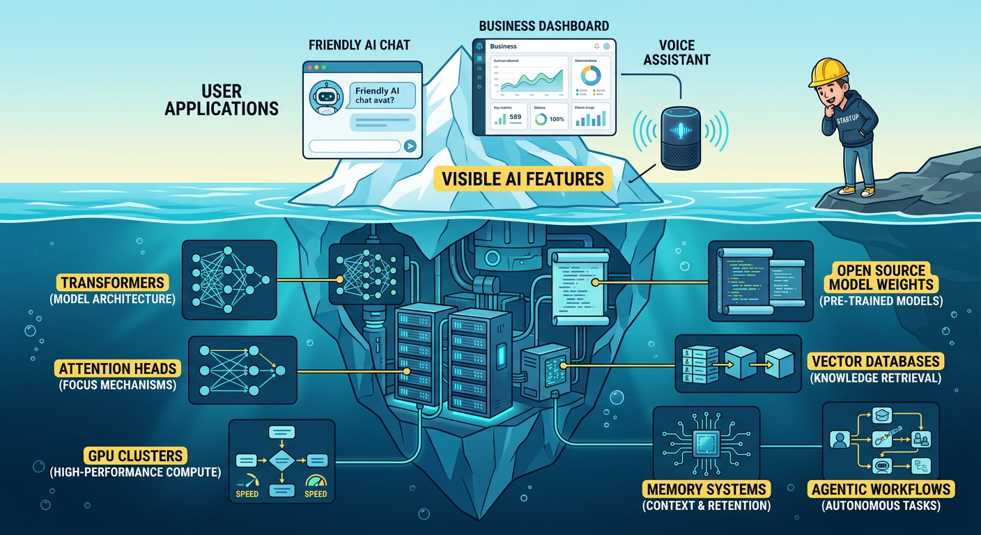 Iceberg metaphor - what's visible above vs the infrastructure beneath
